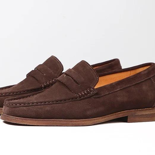 Mens Leather Loafers Genuine Leather Boat Shoes Slip-on Suede - Image 3