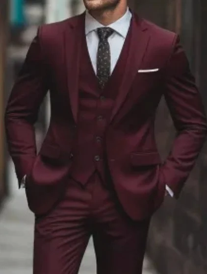 Men's Suit Three-piece Suit Fashion Woolen Suit - Image 3