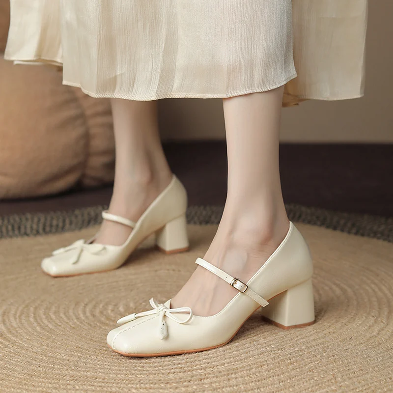 Bow Square Toe Mary Jane Shoes Women - Image 9