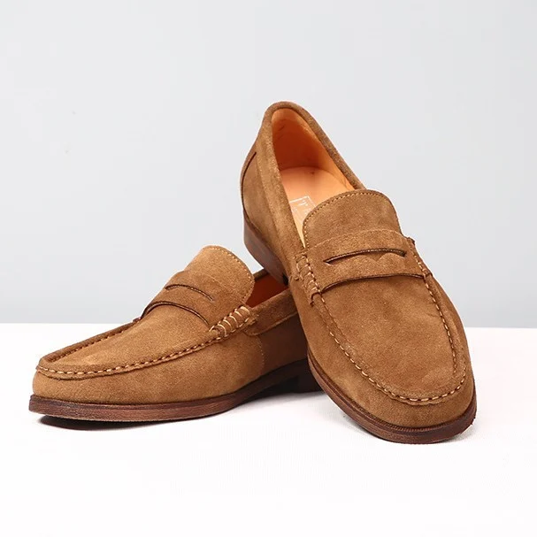 Mens Leather Loafers Genuine Leather Boat Shoes Slip-on Suede - Image 2