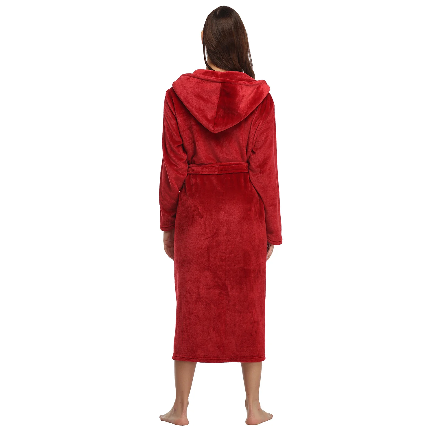 RONGTAI Womens Long Robes Plush Fleece Nightgown Thick Hooded Bathrobe With Pockets Fluffy Sleepwear For Men - Image 2