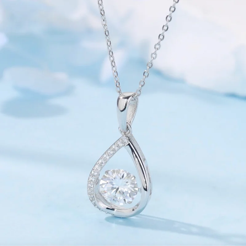 S925 Sterling Silver 1ct D Color VVS1 Moissanite Teardrop Necklace 45cm Platinum Gold Plated GRA Certified Gift Box - Image 2