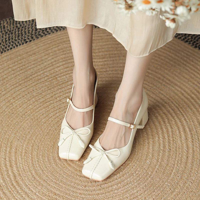 Bow Square Toe Mary Jane Shoes Women - Image 7