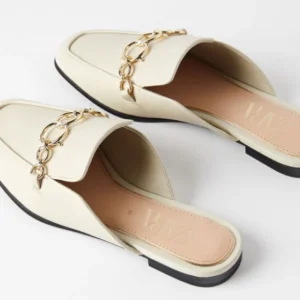 Nude Sheep Leather Half Slippers Women Toe Flat Shoes Women
