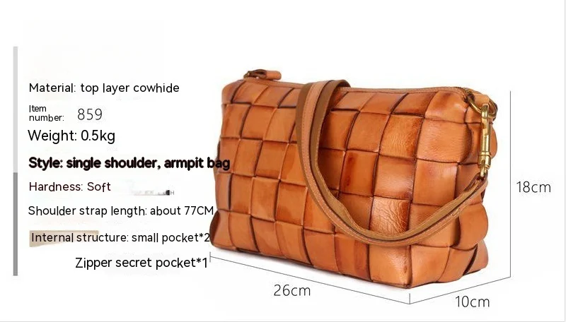 Vintage Handwoven Shoulder Bag With Vegetable Tanned Top Layer Cowhide - Image 3