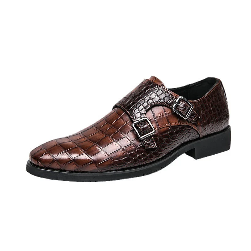 British-style Mens Leather Shoes With A Square Toe And Embossed Pattern - Image 4