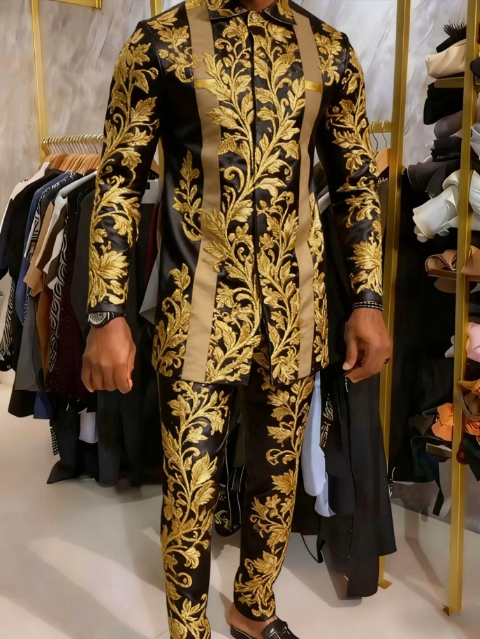 Elegant African Mens Long-sleeve Suit - Image 5