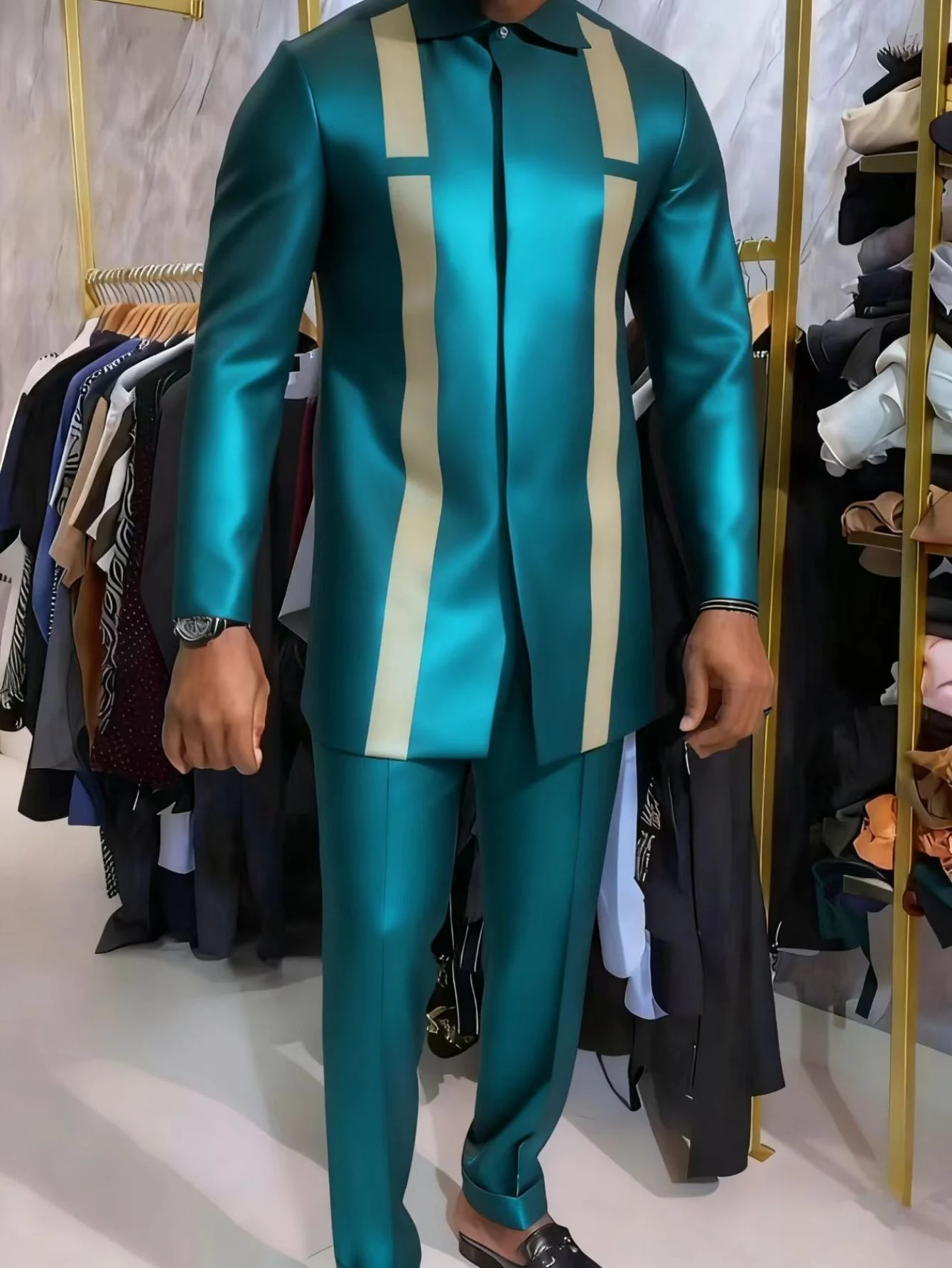 Elegant African Mens Long-sleeve Suit - Image 2