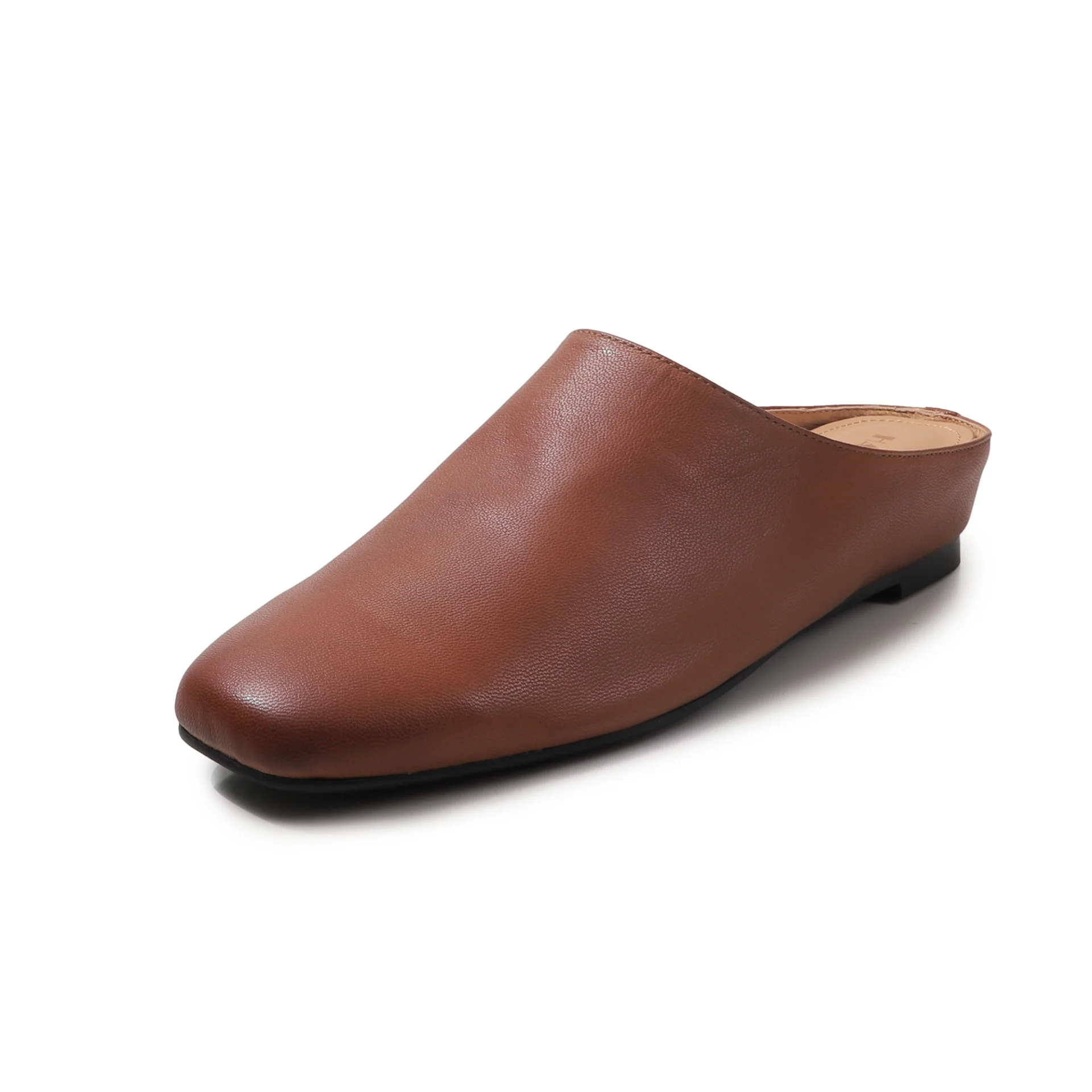 Women's Handmade Full-Grain Sheepskin Closed-Toe Mules, Square Toe Slip-On Flat Slides - Image 3