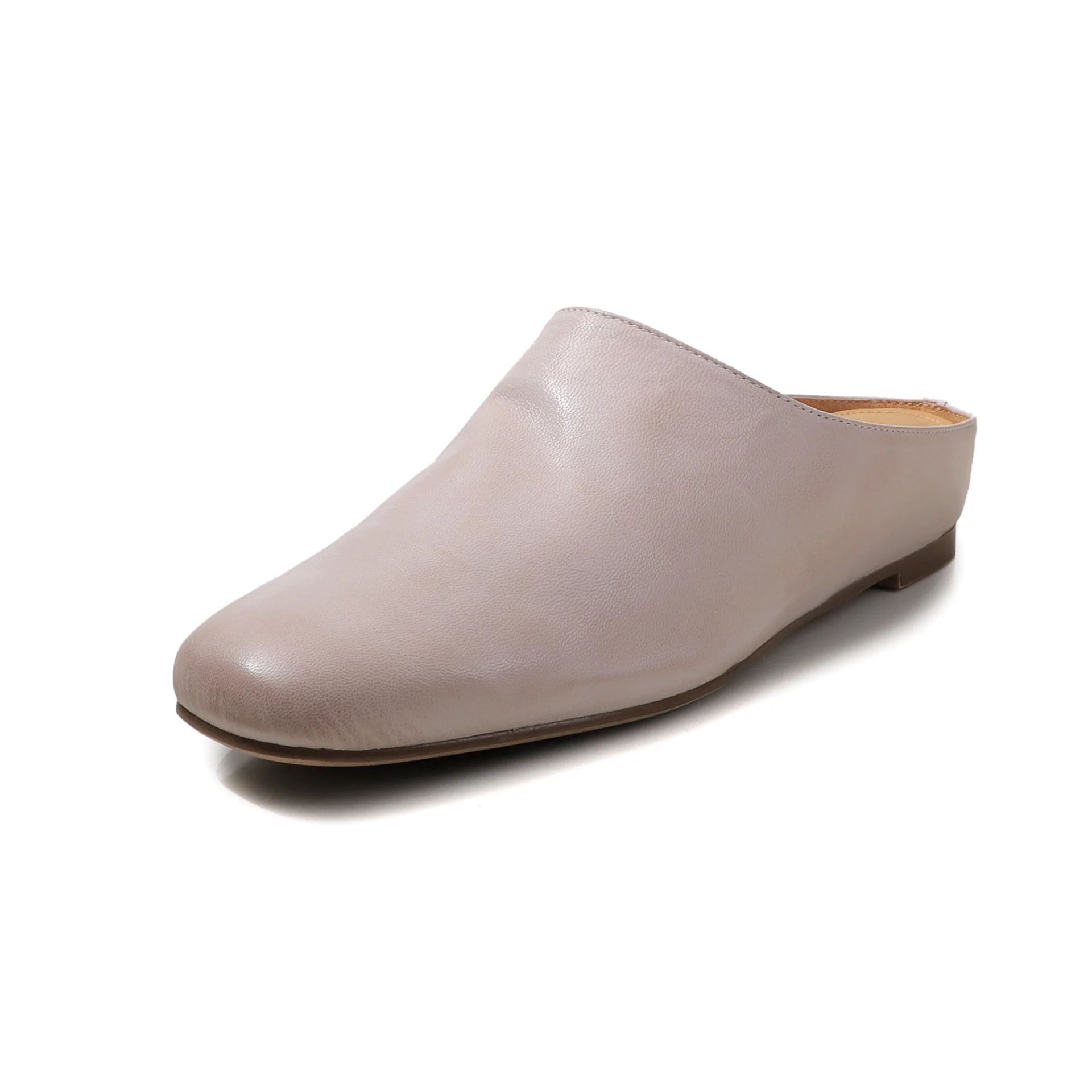 Women's Handmade Full-Grain Sheepskin Closed-Toe Mules, Square Toe Slip-On Flat Slides - Image 2