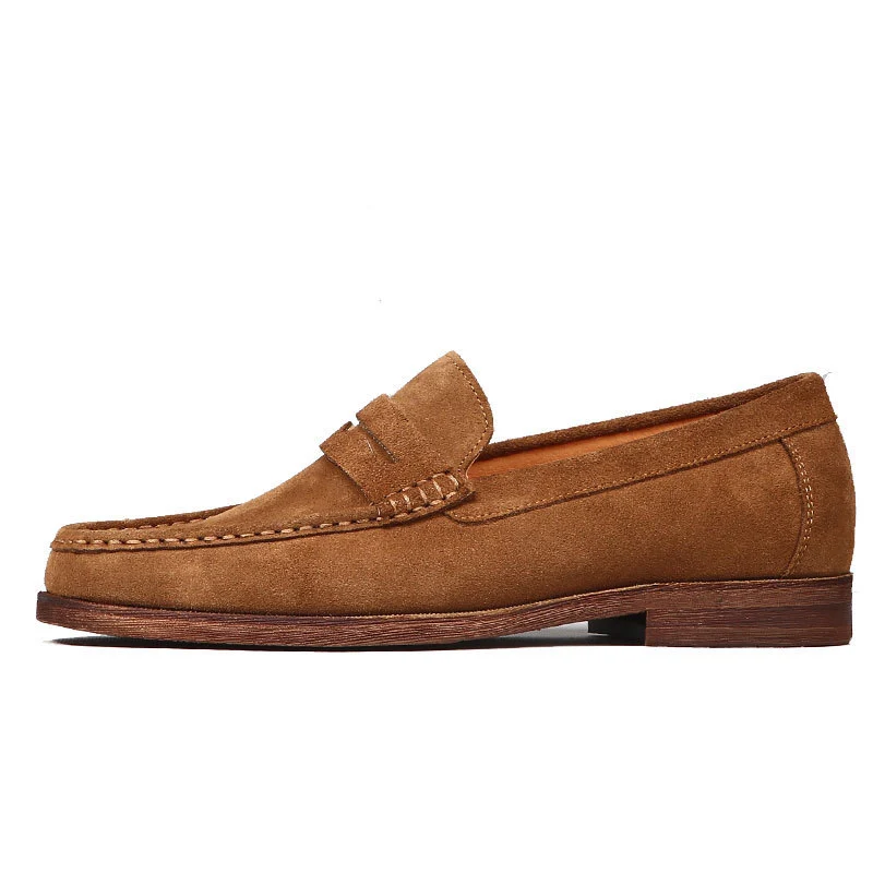 Mens Leather Loafers Genuine Leather Boat Shoes Slip-on Suede - Image 6