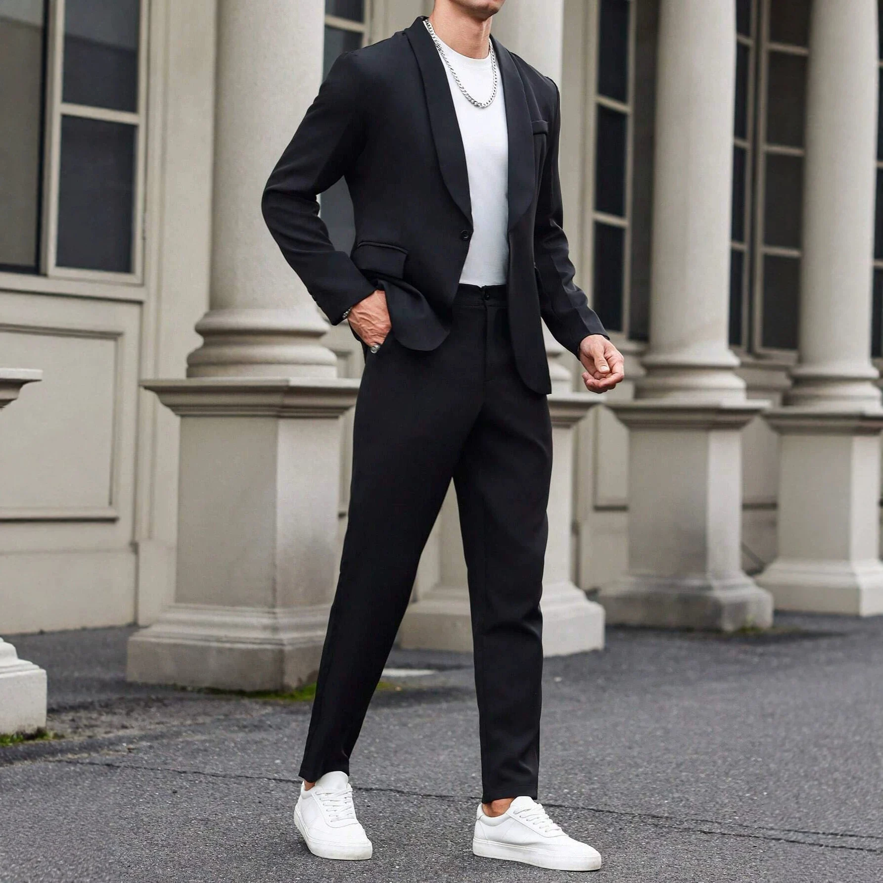 Mens Solid-Color Suit Business Formal Attire Set - Image 6