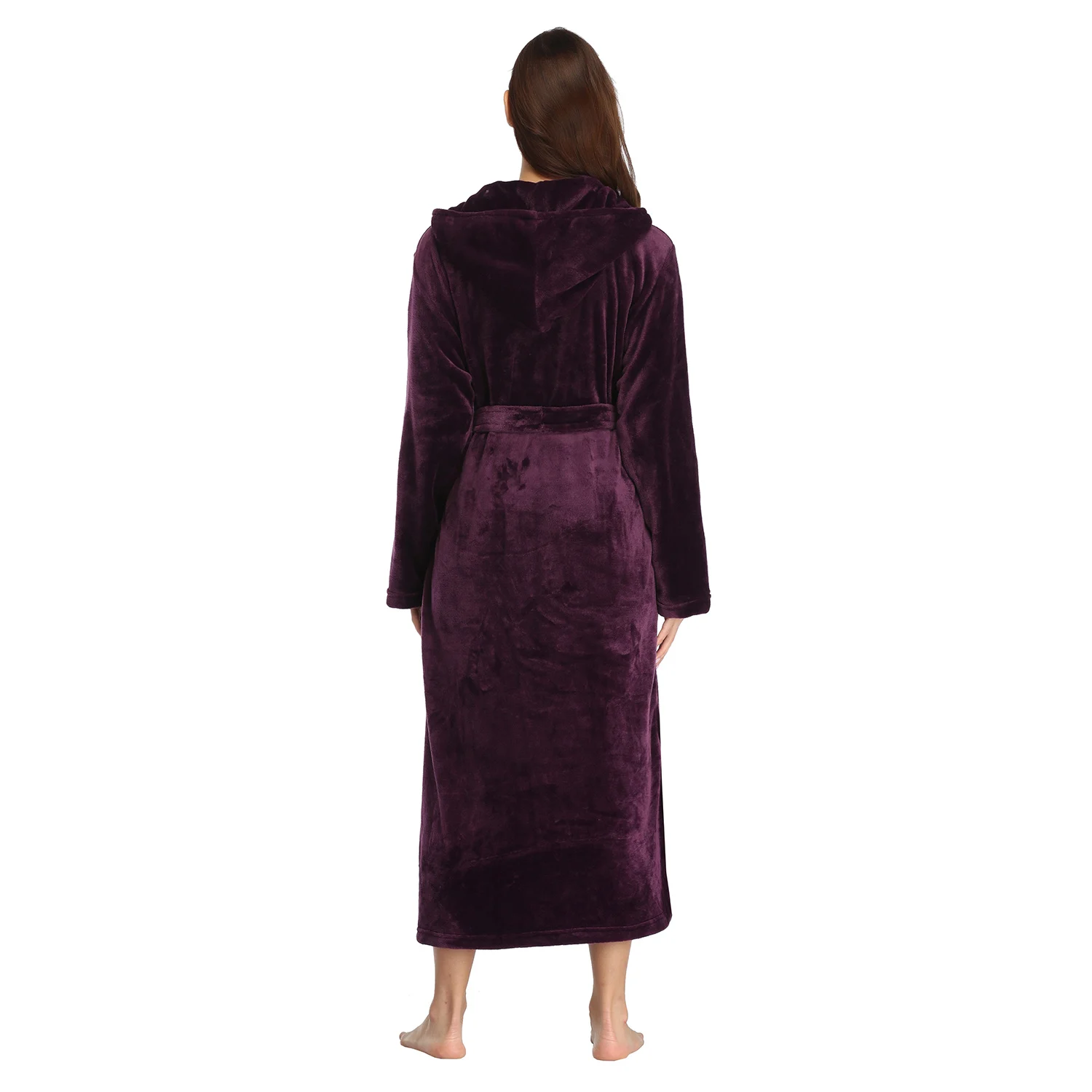 RONGTAI Womens Long Robes Plush Fleece Nightgown Thick Hooded Bathrobe With Pockets Fluffy Sleepwear For Men - Image 2