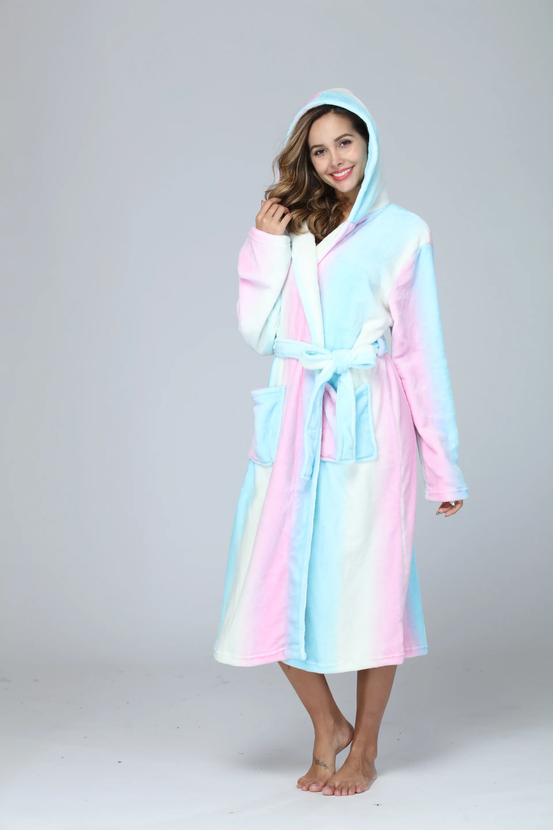 RONGTAI Womens Long Robes Plush Fleece Nightgown Thick Hooded Bathrobe With Pockets Fluffy Sleepwear For Men - Image 6