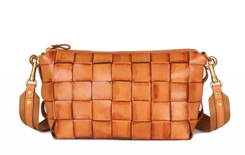 Vintage Handwoven Shoulder Bag With Vegetable Tanned Top Layer Cowhide - Image 9