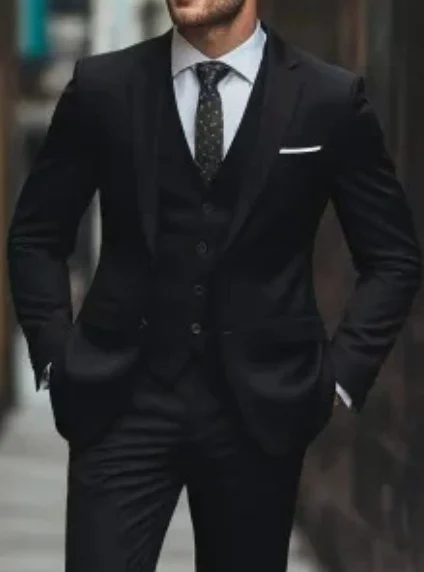 Men's Suit Three-piece Suit Fashion Woolen Suit - Image 2