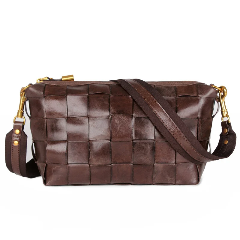 Vintage Handwoven Shoulder Bag With Vegetable Tanned Top Layer Cowhide - Image 7