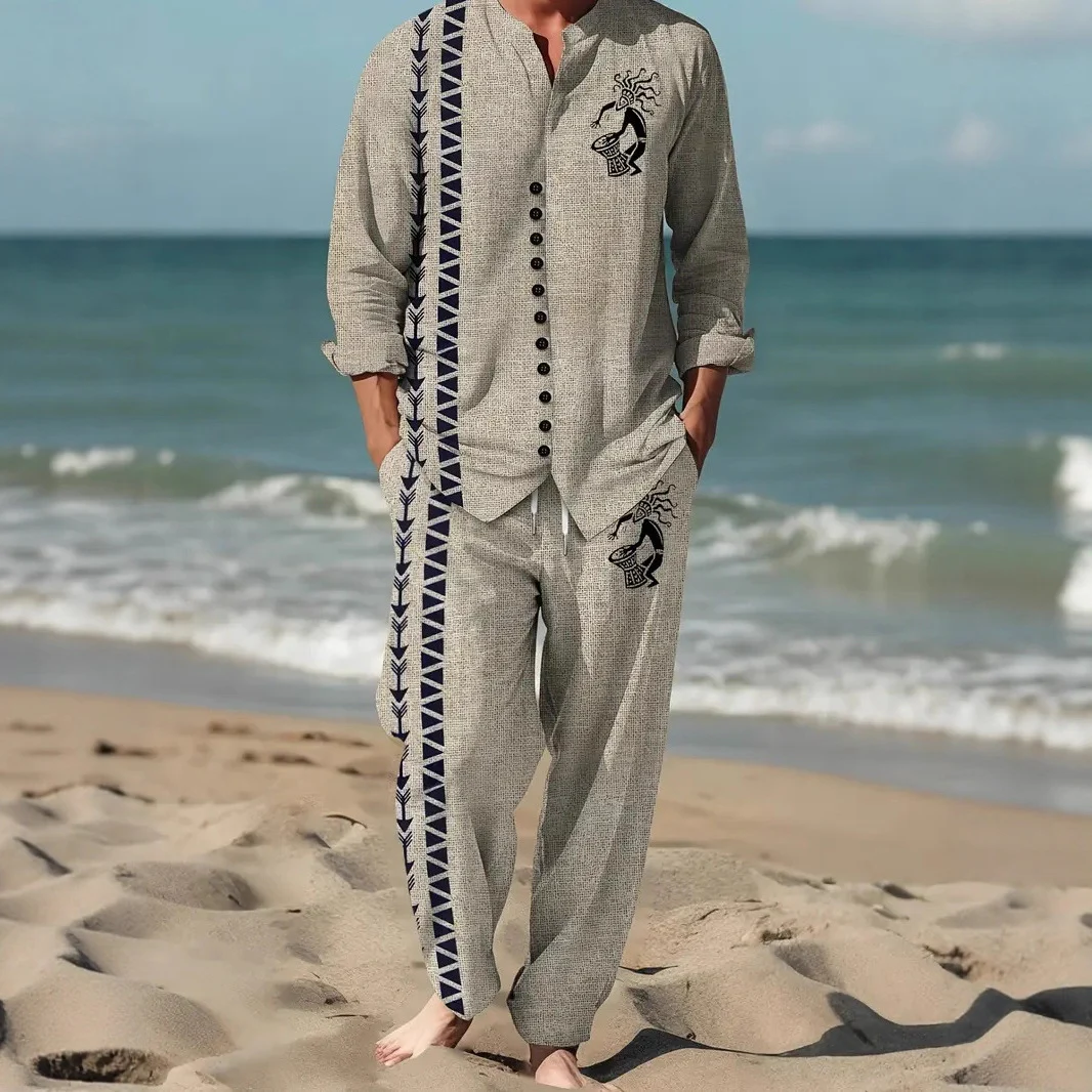 Spring Autumn Casual Lapel Long-Sleeve Mens Shirt Set - Image 2