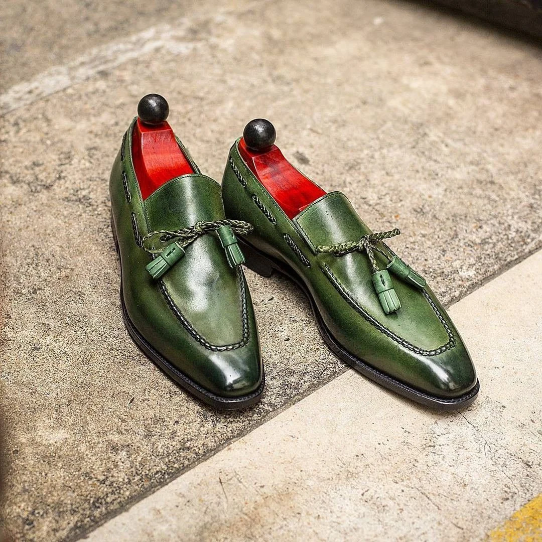 British-style Round-toe Mens PU Green Tassel Shoes - Image 3