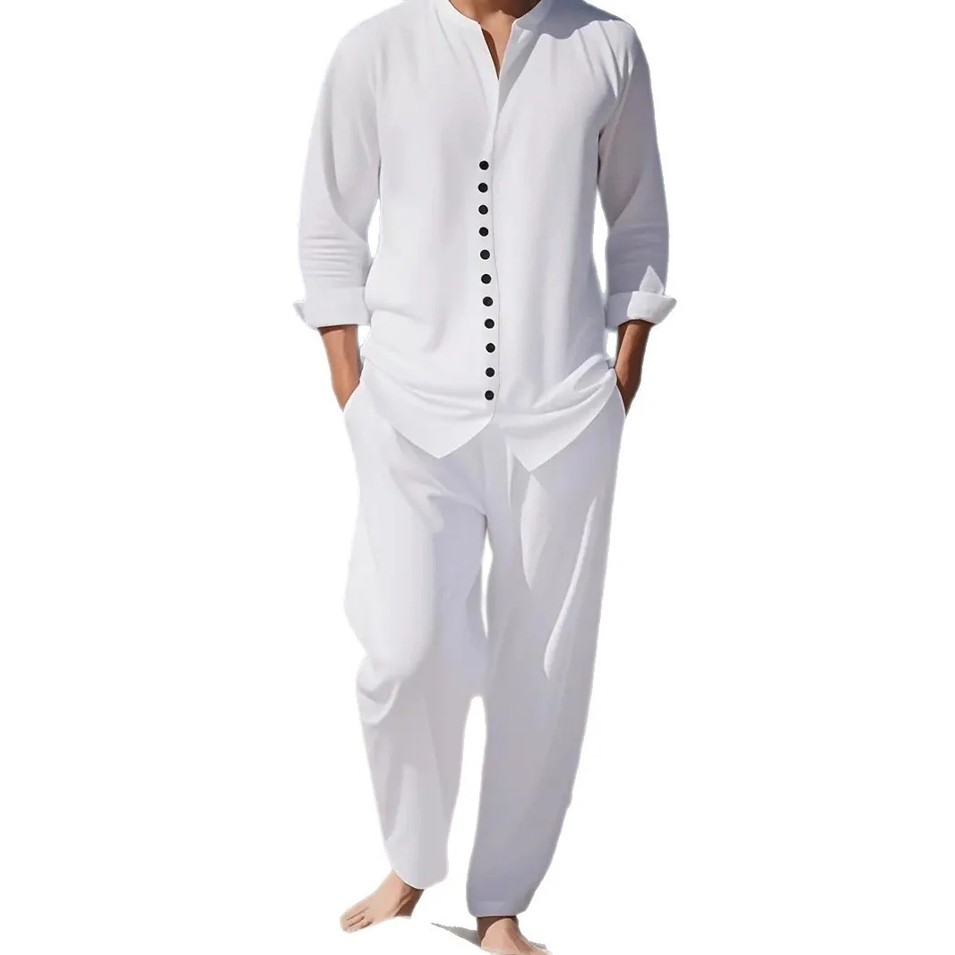 Spring Autumn Casual Lapel Long-Sleeve Mens Shirt Set - Image 9