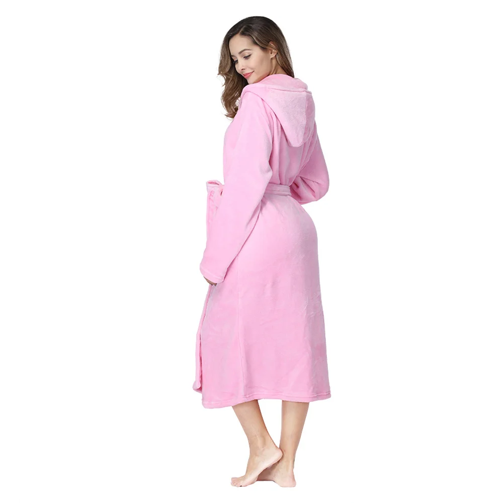 RONGTAI Womens Long Robes Plush Fleece Nightgown Thick Hooded Bathrobe With Pockets Fluffy Sleepwear For Men - Image 7