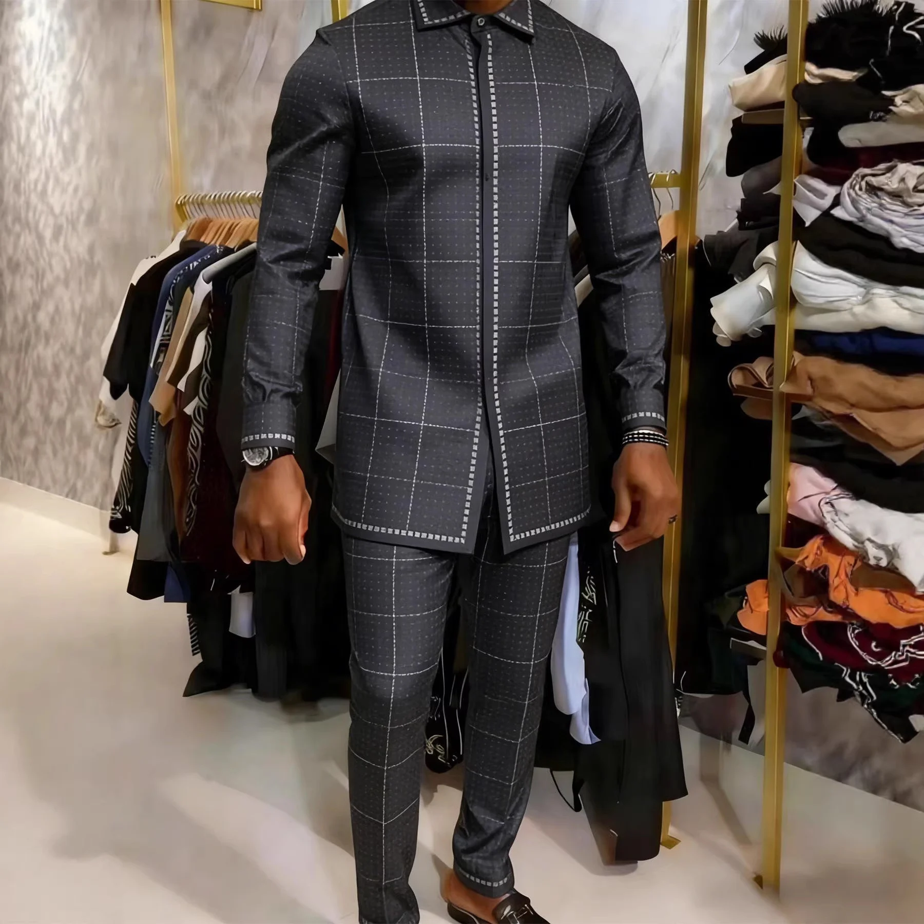 Elegant African Mens Long-sleeve Suit