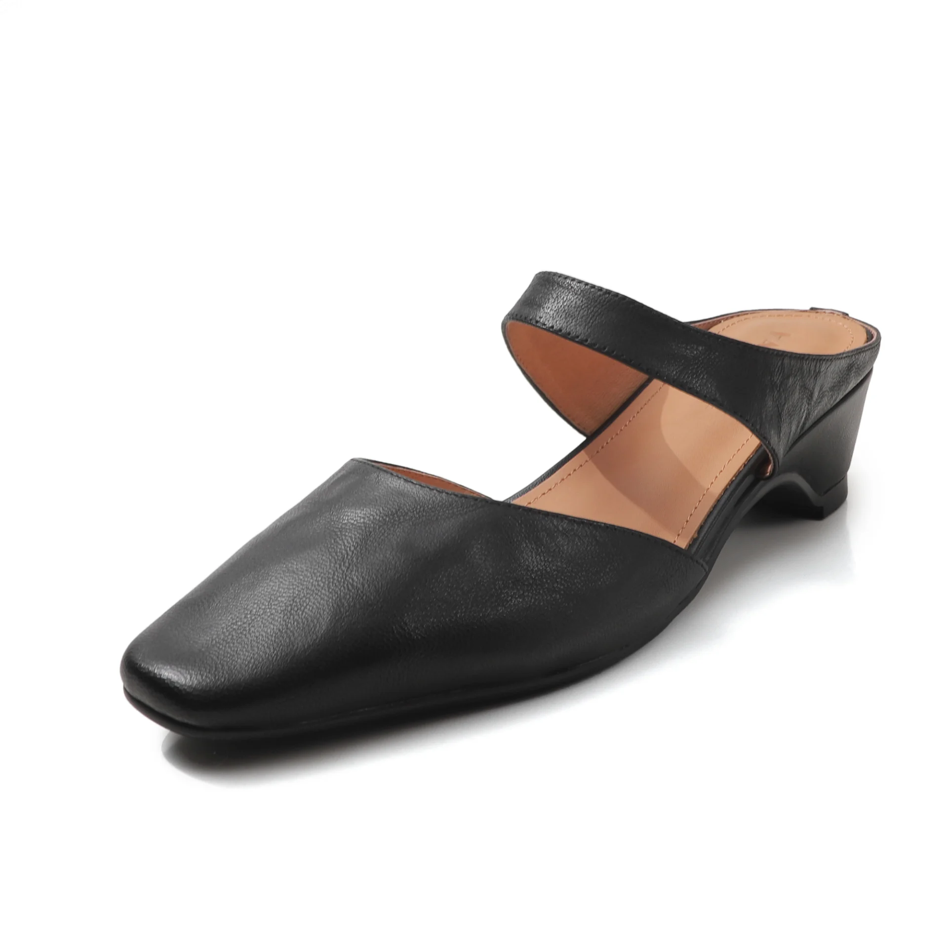 Women's Handmade Washed Leather Mary Jane Mules, Square Toe Mid Heel Slip-On Slides With Pigskin Lining - Image 2