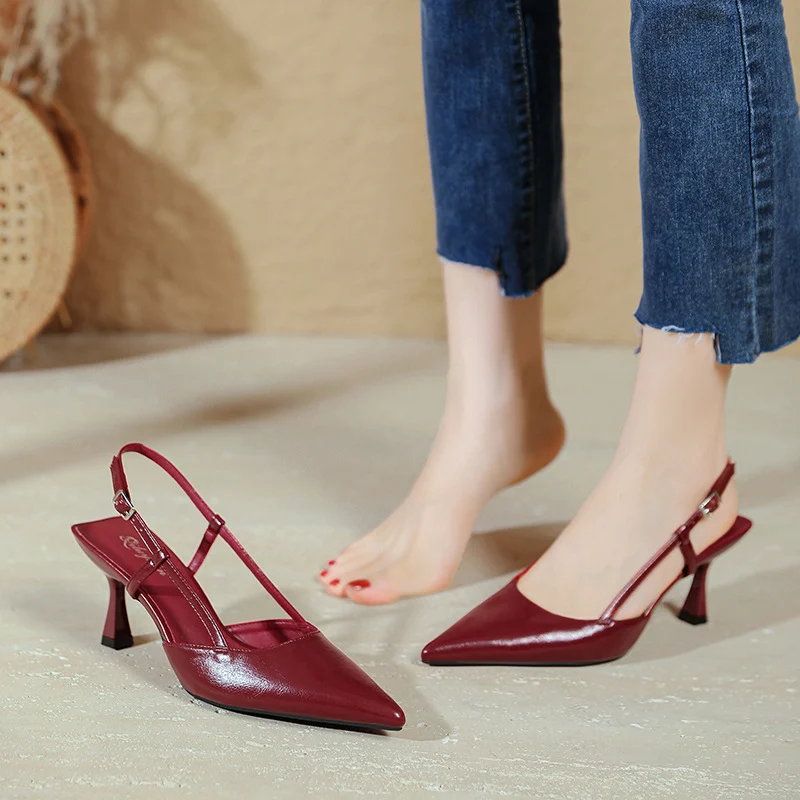 Sexy Wine-red Pointed-toe Sandals - Image 6