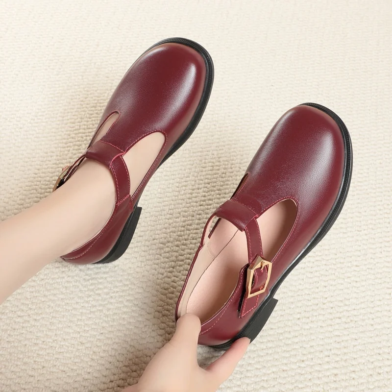 Round-toe Leather British-style Ready-to-ship Large-size Womens Shoes