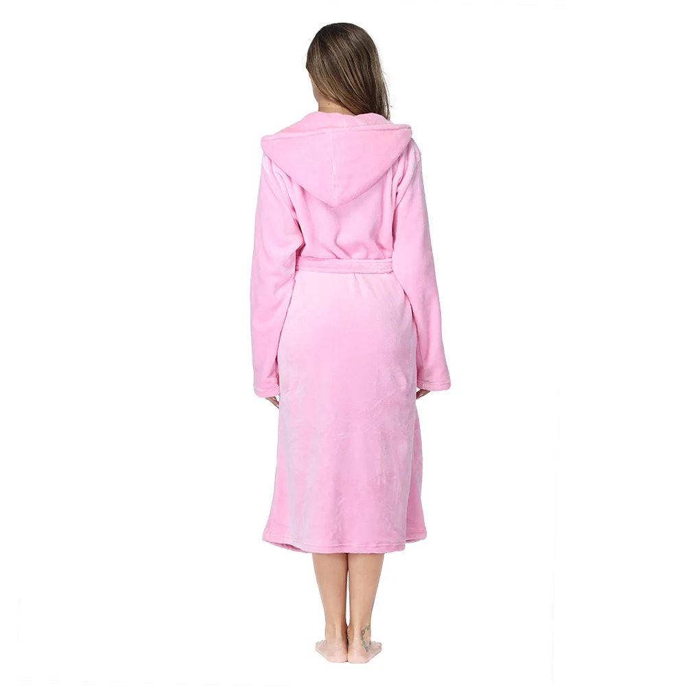 RONGTAI Womens Long Robes Plush Fleece Nightgown Thick Hooded Bathrobe With Pockets Fluffy Sleepwear For Men - Image 2