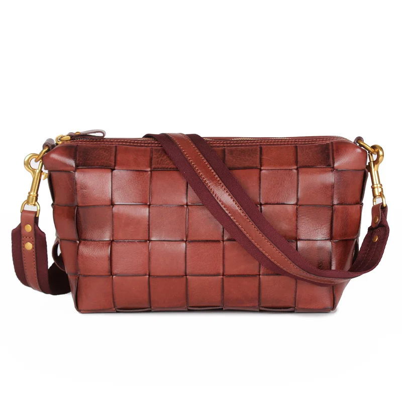 Vintage Handwoven Shoulder Bag With Vegetable Tanned Top Layer Cowhide - Image 8