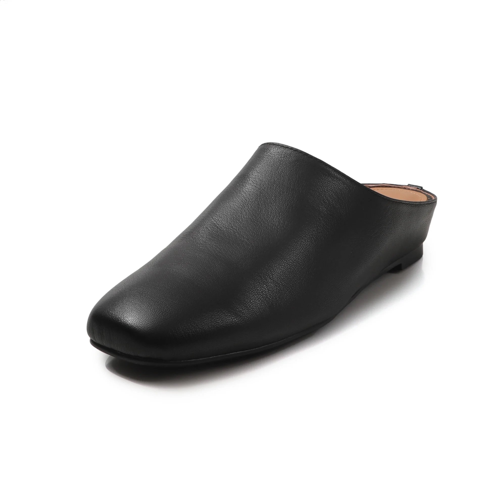 Women's Handmade Full-Grain Sheepskin Closed-Toe Mules, Square Toe Slip-On Flat Slides - Image 8