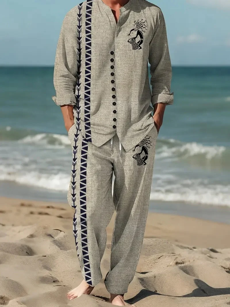 Spring Autumn Casual Lapel Long-Sleeve Mens Shirt Set - Image 8