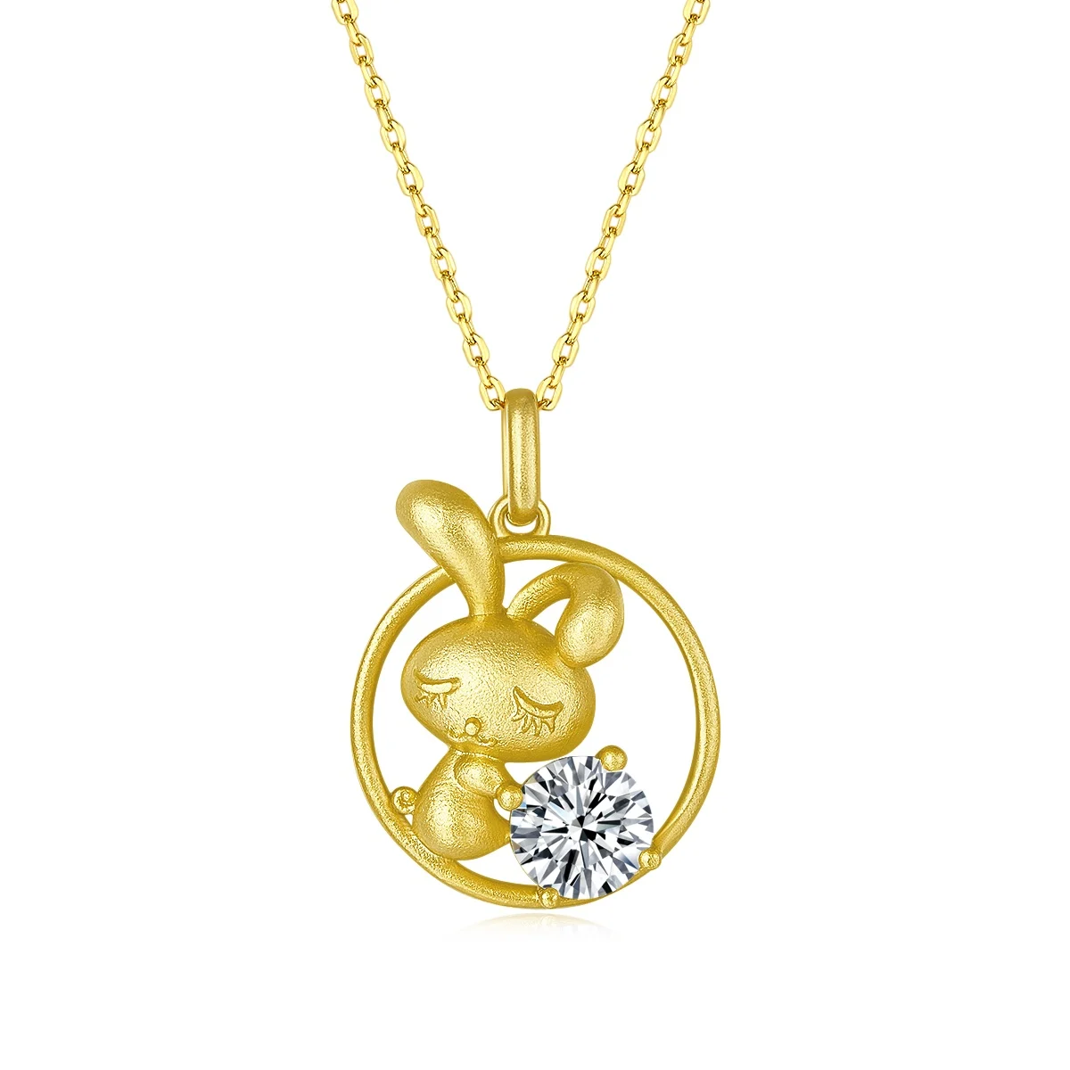 S925 Sterling Silver Gold Plated 1ct D Color VVS1 Moissanite Rabbit Necklace 4.8g Chinese Zodiac Benmingnian Gift GRA Certified Gift Box