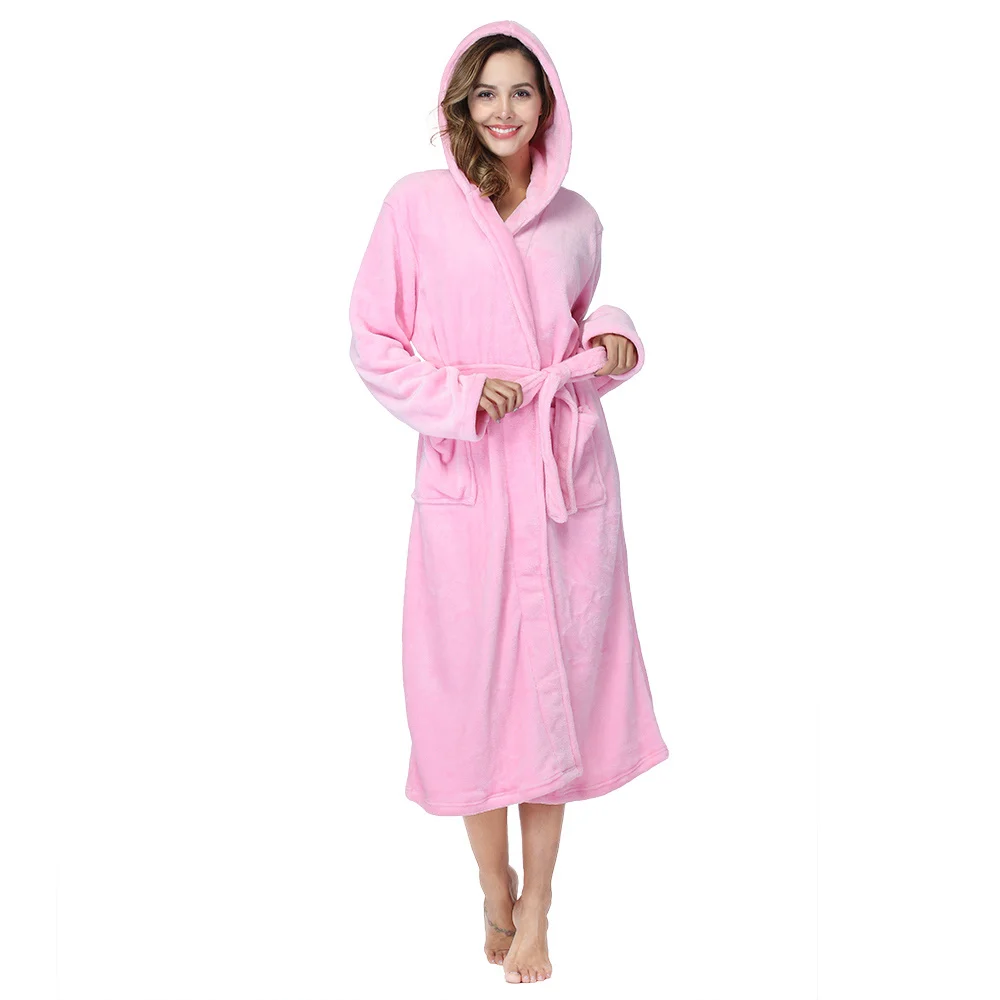 RONGTAI Womens Long Robes Plush Fleece Nightgown Thick Hooded Bathrobe With Pockets Fluffy Sleepwear For Men - Image 3