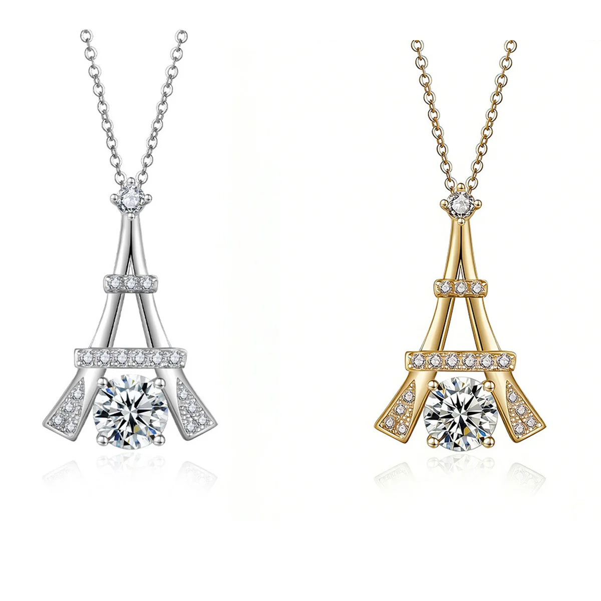 S925 Sterling Silver 1ct D Color VVS1 Moissanite Eiffel Tower Necklace 45cm Platinum Gold Plated GRA Certified Gift Box