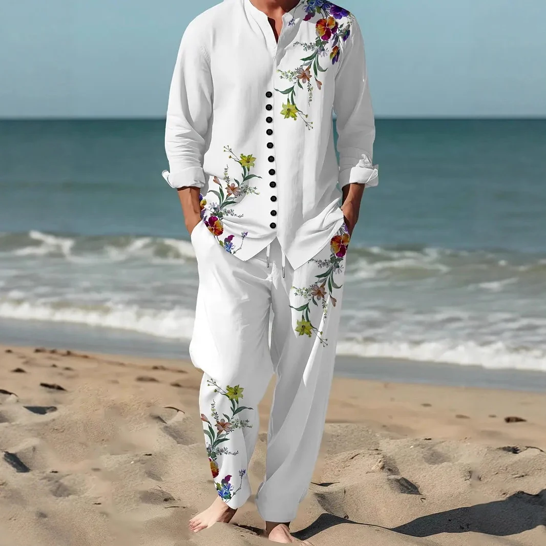 Spring Autumn Casual Lapel Long-Sleeve Mens Shirt Set - Image 7