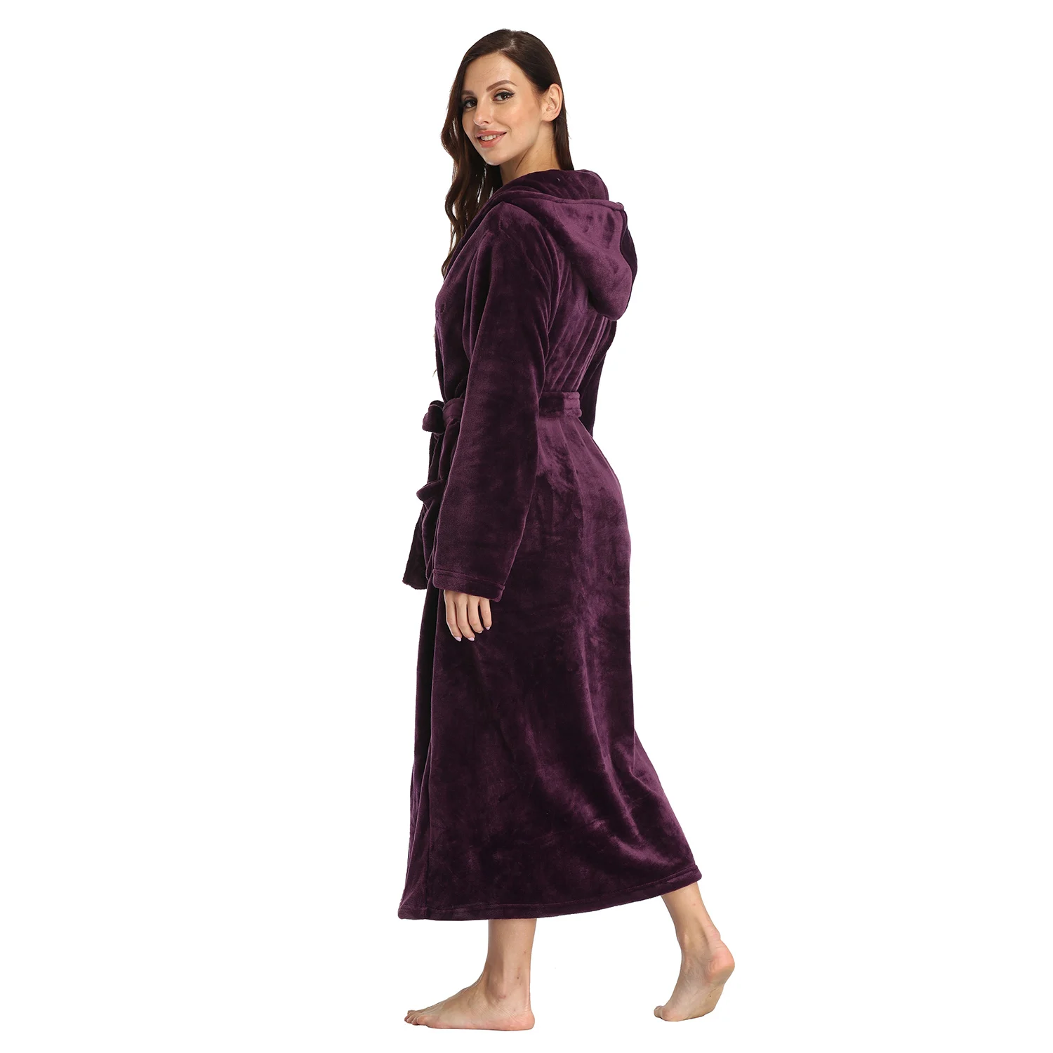 RONGTAI Womens Long Robes Plush Fleece Nightgown Thick Hooded Bathrobe With Pockets Fluffy Sleepwear For Men - Image 6