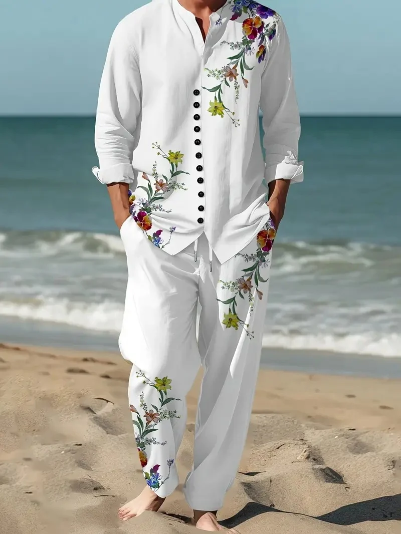 Spring Autumn Casual Lapel Long-Sleeve Mens Shirt Set - Image 10