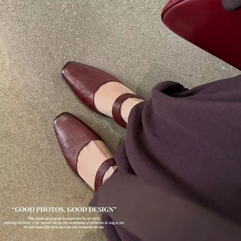 Women's Handmade Washed Leather Mary Jane Mules, Square Toe Mid Heel Slip-On Slides With Pigskin Lining - Image 7