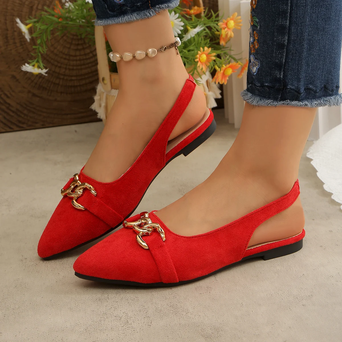 Cross-border Flat-heeled Vintage Closed-toe Sandals Open-back Suede Strappy Sandals With Horsebit Buckles - Image 3
