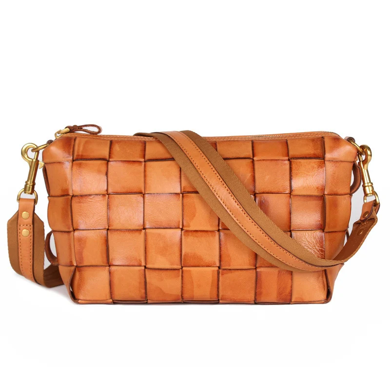 Vintage Handwoven Shoulder Bag With Vegetable Tanned Top Layer Cowhide - Image 10