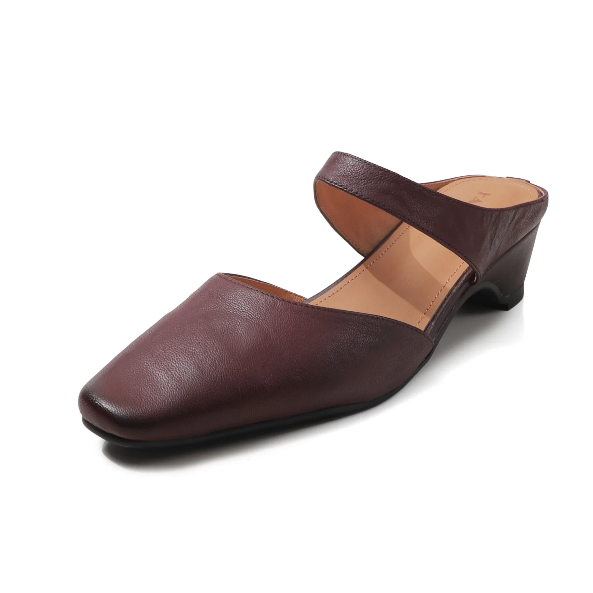 Women's Handmade Washed Leather Mary Jane Mules, Square Toe Mid Heel Slip-On Slides With Pigskin Lining - Image 6