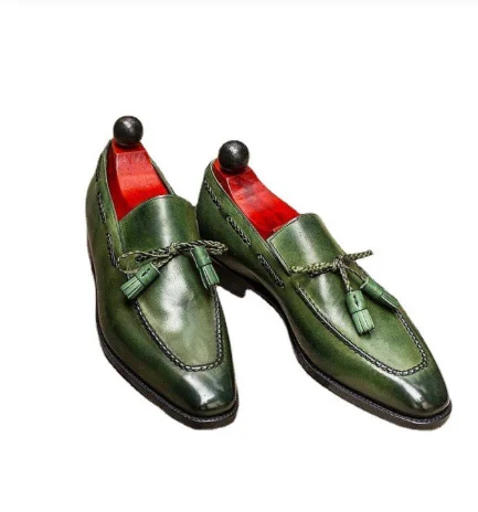 British-style Round-toe Mens PU Green Tassel Shoes - Image 2