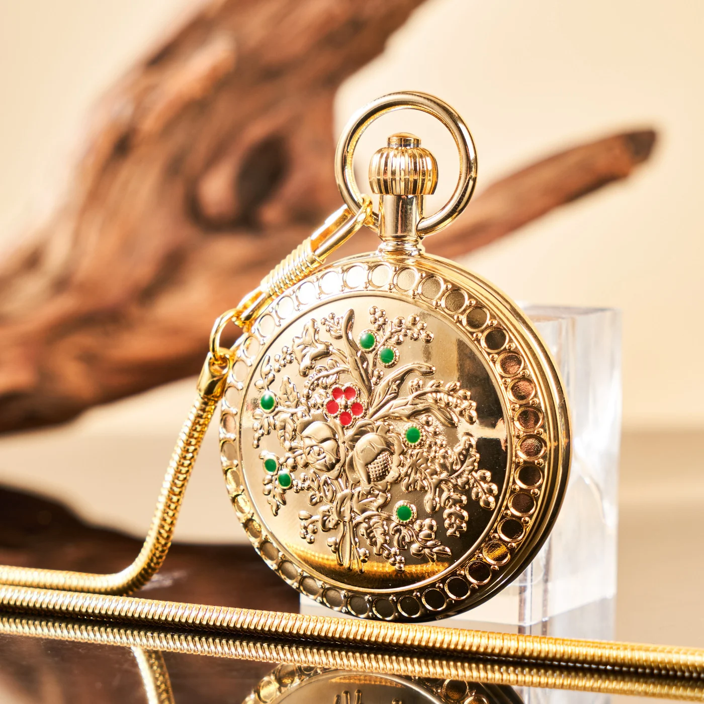 Camellia Automatic Mechanical Pocket Old Shanghai Style Classic Flip-Open Pendant Watch For Ladies