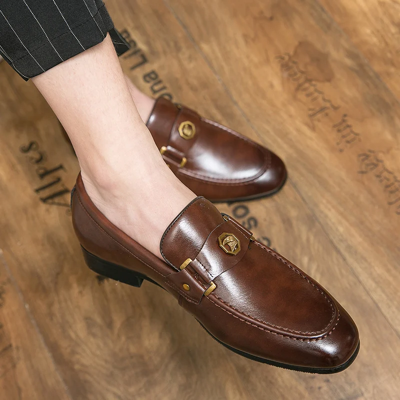 European And American Men's Metal-buckle Slip-on Shoes
