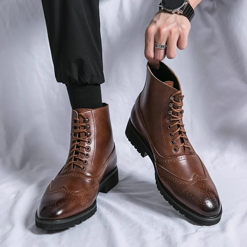 Mens Fashion Thick Sole Mid Top Work Shoes - Image 3
