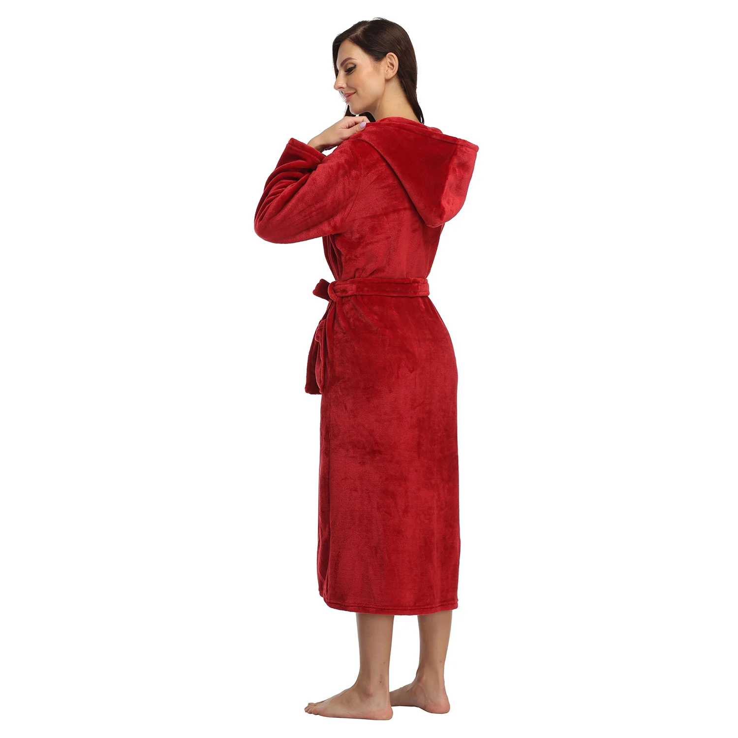 RONGTAI Womens Long Robes Plush Fleece Nightgown Thick Hooded Bathrobe With Pockets Fluffy Sleepwear For Men - Image 3