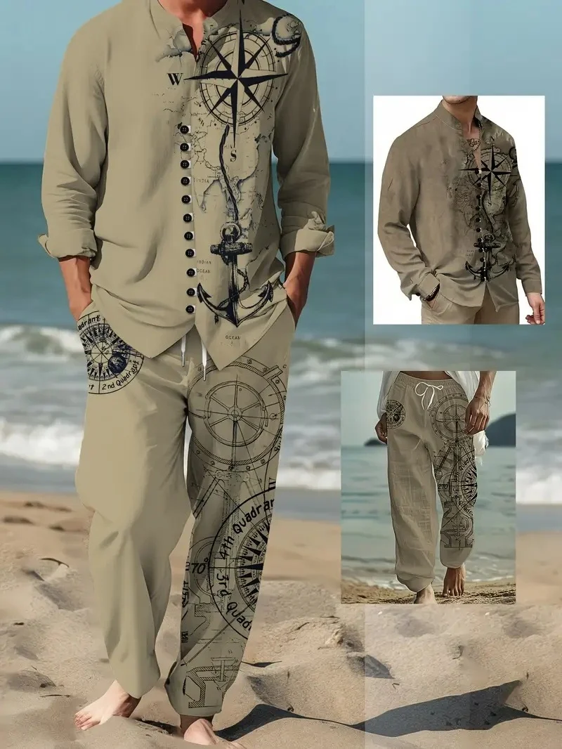 Spring Autumn Casual Lapel Long-Sleeve Mens Shirt Set - Image 6