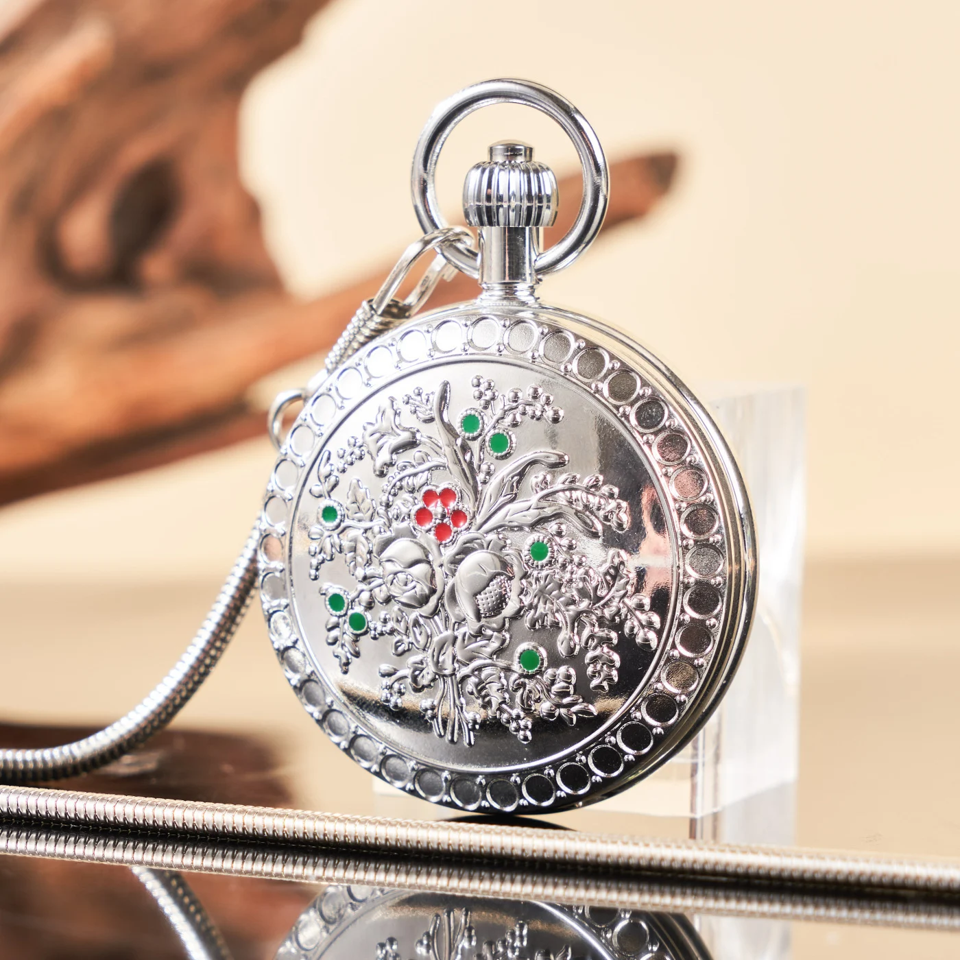 Camellia Automatic Mechanical Pocket Old Shanghai Style Classic Flip-Open Pendant Watch For Ladies - Image 4